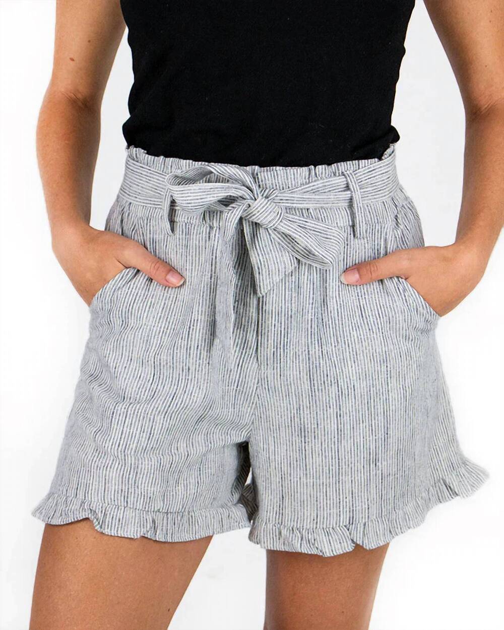 NEW GRACE AND LACE ruffle linen shorts in beige